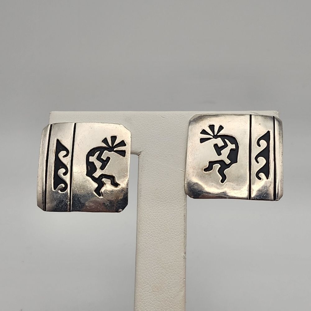 Vintage T. Billy Navajo Sterling Silver Kokopelli Clip-On Earrings